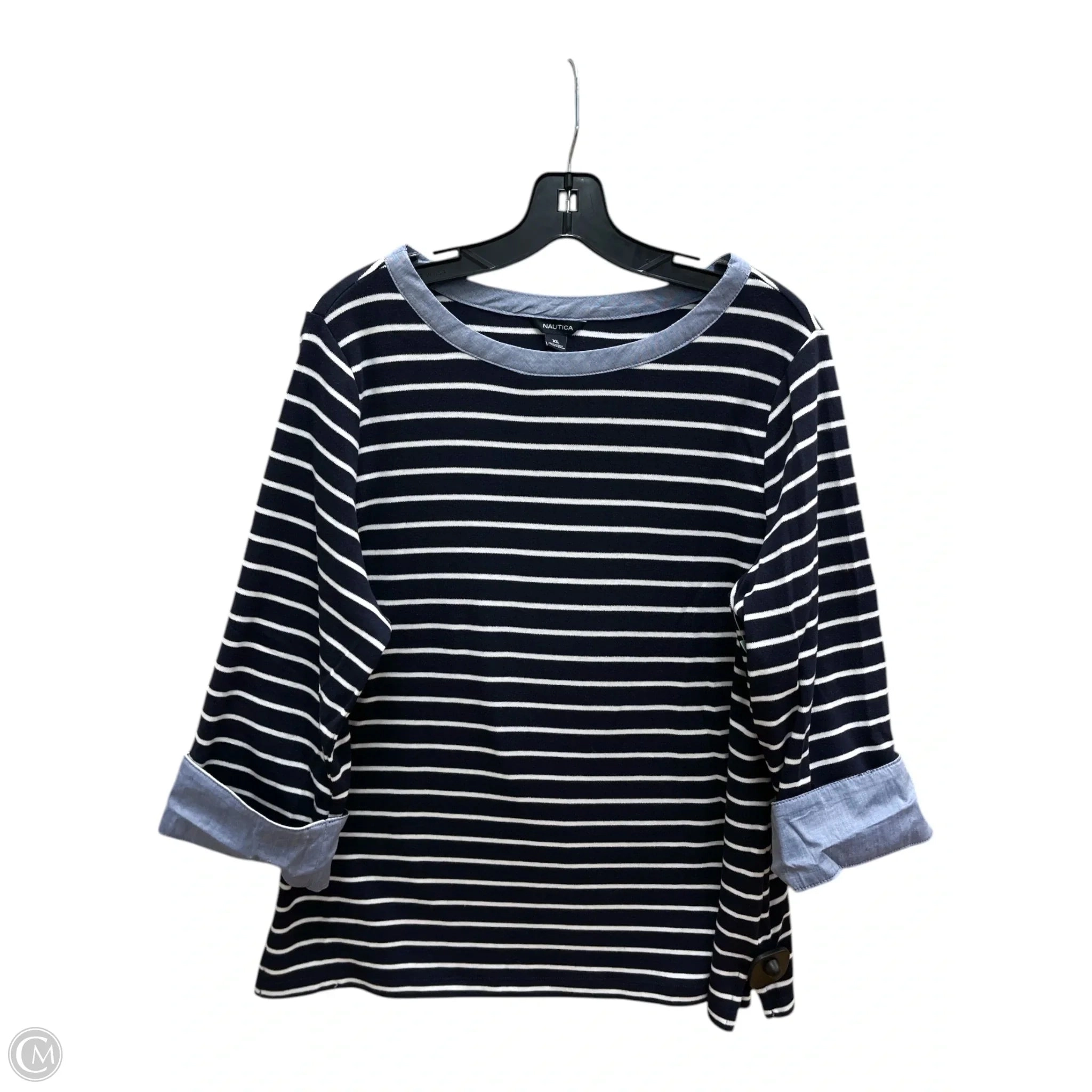 Top Long Sleeve By Nautica In Blue & White, Size: Xl