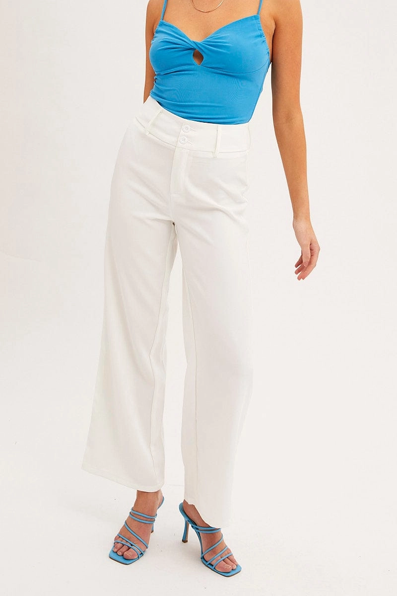 White Mid Rise Pant Tailored Wide Leg