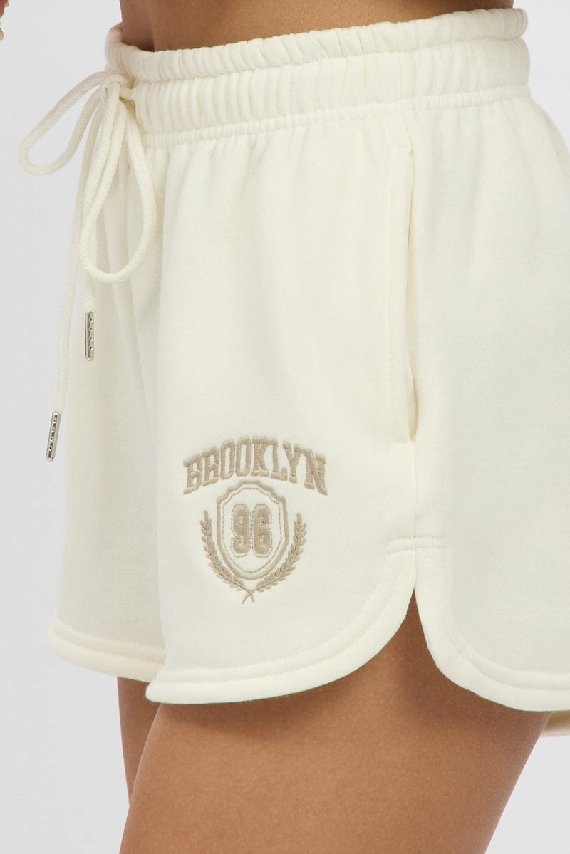 White Track Shorts Mid Rise
