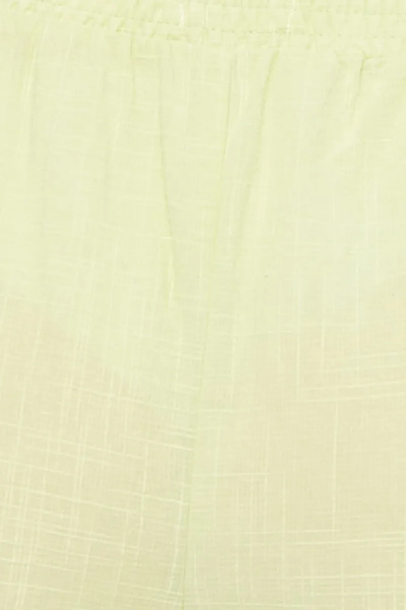 Yellow Linen Blend Elastic Side Slit Wide Leg Pants